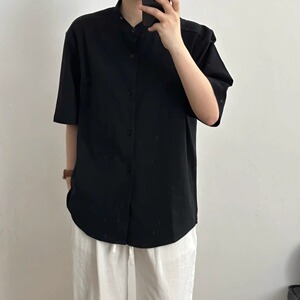 夏季短袖衬衫开衫亨利领衬衣纯色简约男女休闲外套city日系衬衫