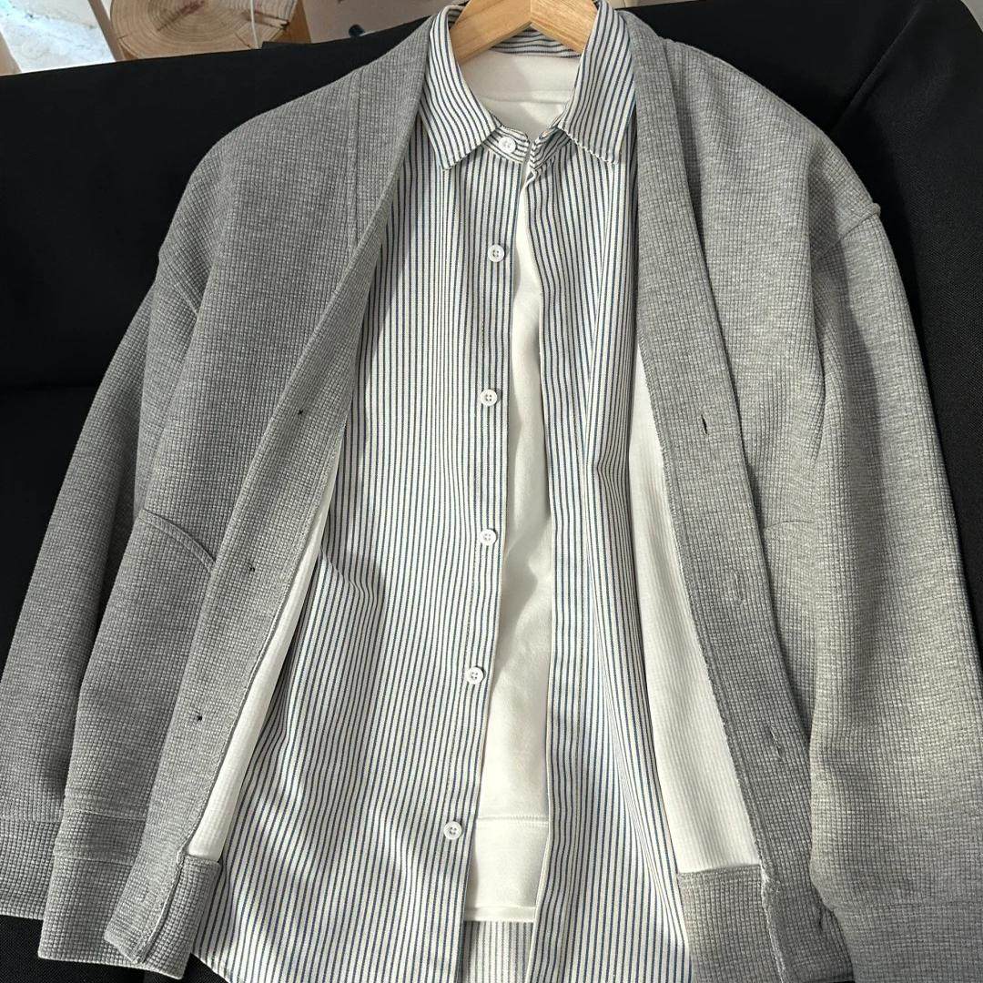 春秋款开衫男女V领简约休闲宽松慵懒风卫衣开衫长袖外套男女