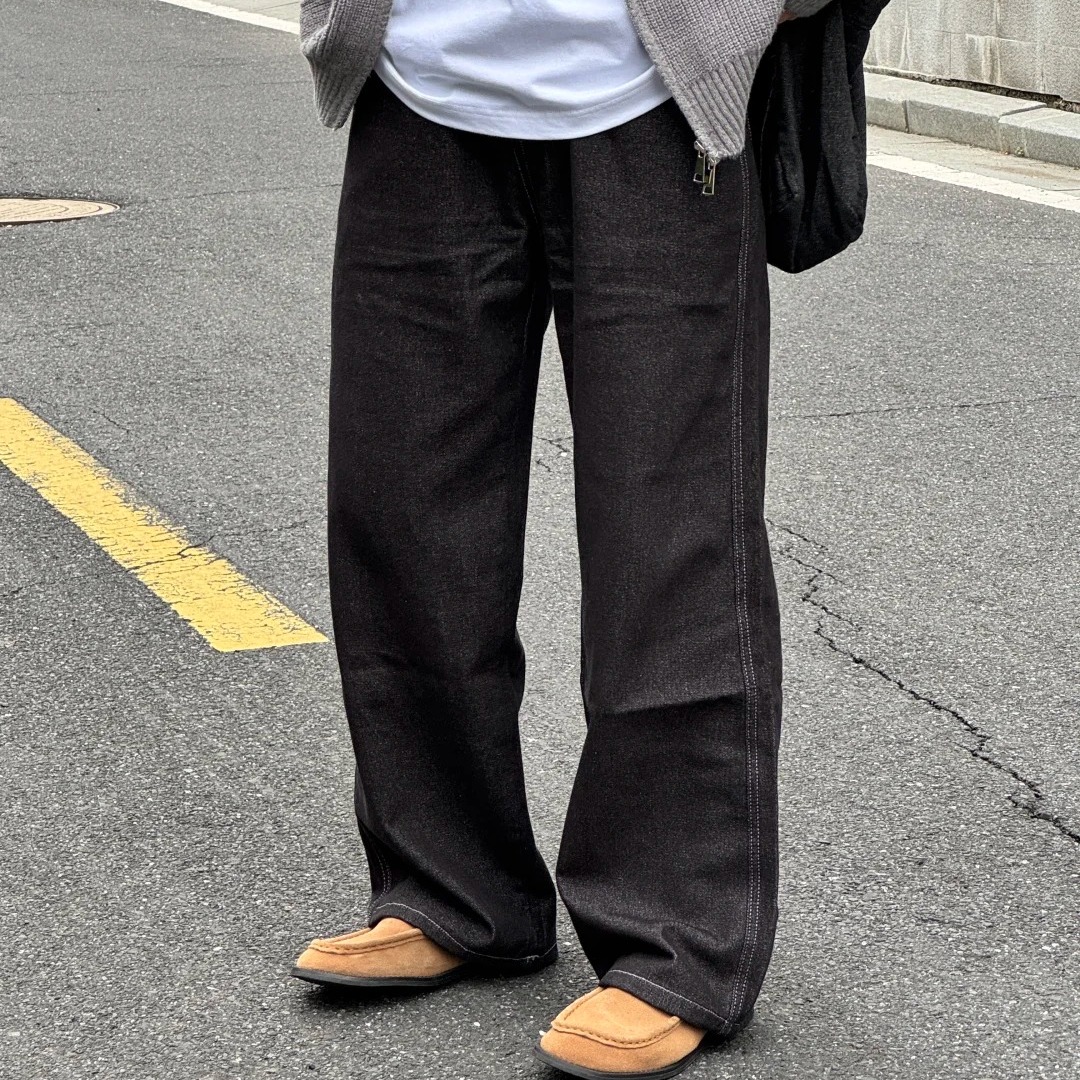 复古水洗宽松直筒牛仔裤