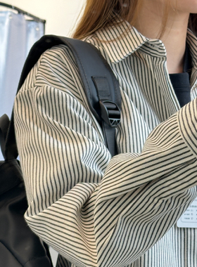 复古条纹长袖衬衣男春秋季高品质衬衫男女同款休闲宽松开衫外套男