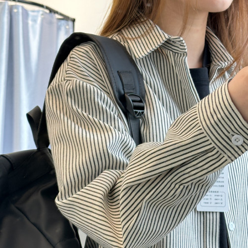 条纹长袖衬衫棉料开衫情侣同款