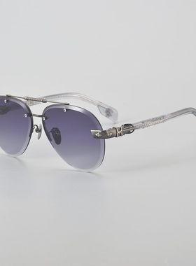 跨境双梁设计无边框复古太阳镜