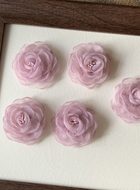 5.5厘米紫色花朵欧根纱玫瑰花山茶布艺DIY发夹抓夹配饰辅料配件