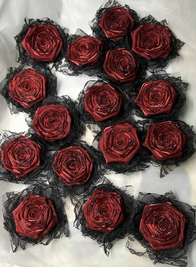 暗黑灼烧玫瑰花胸针蕾丝红色花朵别针配饰lolita洛丽塔发夹配饰女