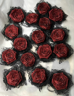 现货暗黑灼烧玫瑰花胸针蕾丝花朵别针配饰lolita洛丽塔发夹配饰