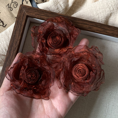 手作灼烧玫瑰花朵欧根纱烧边网纱花朵手工百搭胸针发夹辅料服装