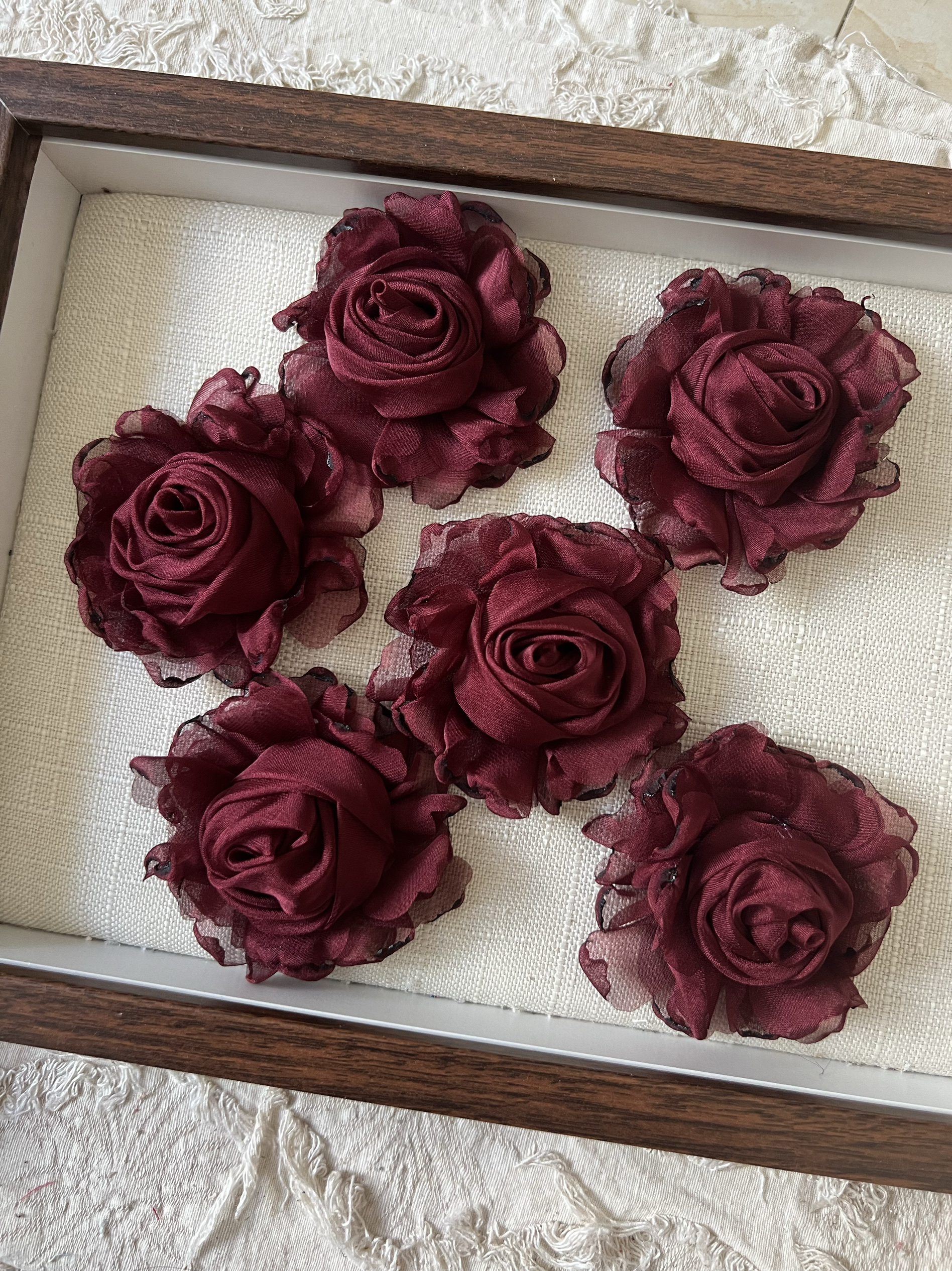 新中式干枯玫瑰花朵布艺烧边胸针diy手工发夹发饰项链服饰辅料配