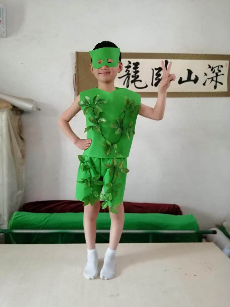 2024新款儿童环保服绿色大树手工材料自制时装走秀亲子环保演出服
