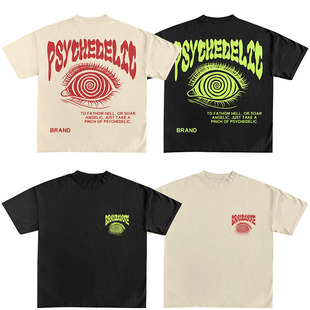 Autismss宝藏屋 小众迷幻眼睛简约风印花经典情侣装百搭半袖上衣