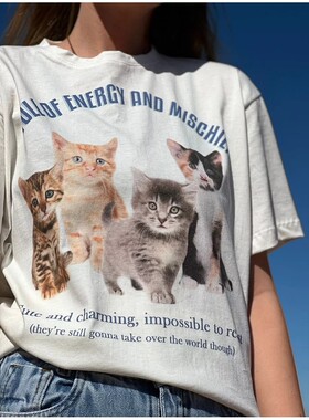 50万粉丝的选择！小领口重磅不透！可爱四只小猫oversize短袖T恤