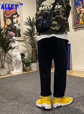 高街男孩女孩穿搭弯刀裁剪阿美咔叽宽松9分卫裤嘻哈大码长裤运动