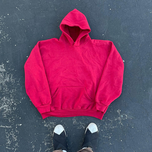 Autismss宝藏屋 欧美风潮流玫红纯色oversize宽松艺术风连帽卫衣