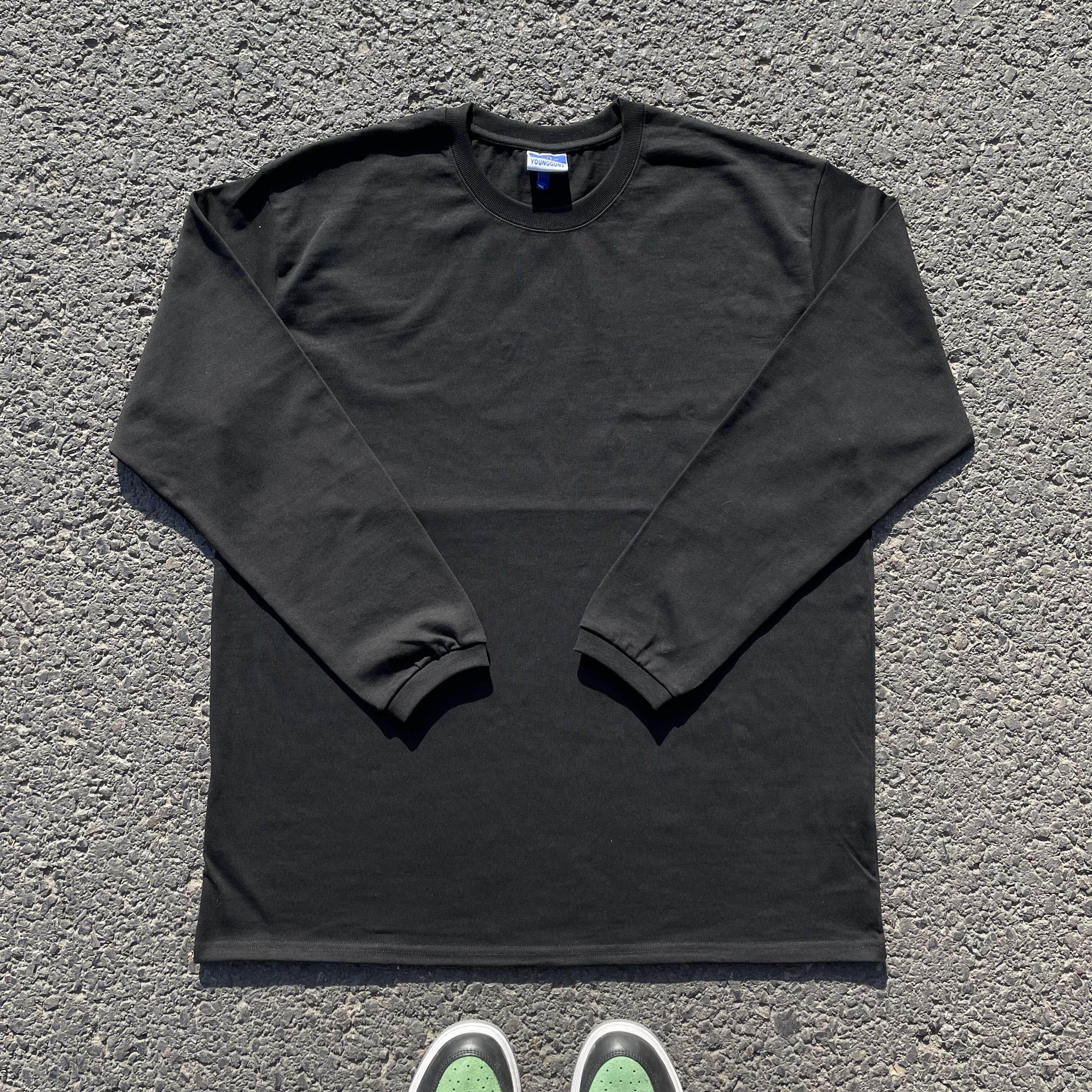 자폐증의 보물창고  무겁고 뚫을 수 없습니다  아메리칸 레트로 스포츠 피트니스 긴팔 솔리드 블랙 탑