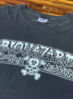 欧美风Biohazard 生化危机古着图案印花黑色纯棉男女款短袖T恤