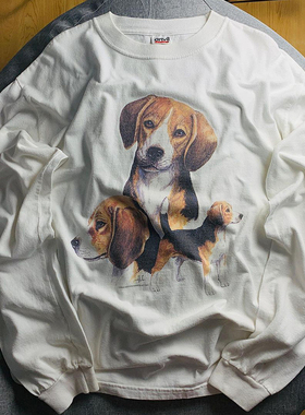 Autismss宝藏屋！超火Beagle, Dog Print百搭简约学院风长袖t恤