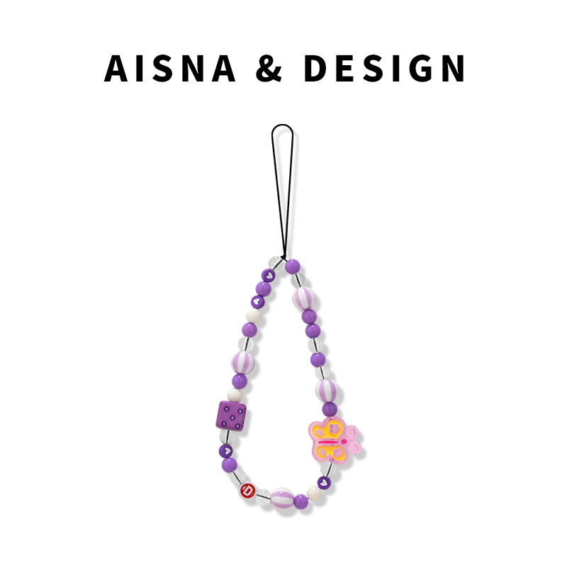 紫色骰子糖果适用苹果15/14手机挂绳链短款挂链绳子壳ip12/13可爱创意挂件挂饰ins风防丢网红装饰串珠新款