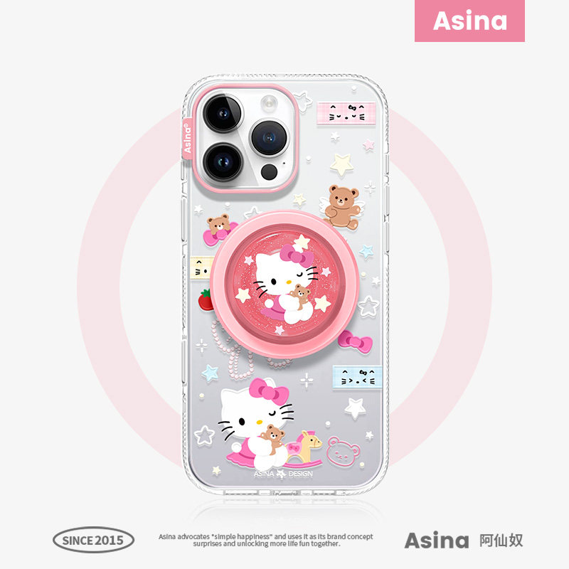 粉木马猫咪适用iPhone16promax手机壳卡通全包15Pro防摔透明磁吸ip13高级支架16Pro联名可爱15Promax新ins风