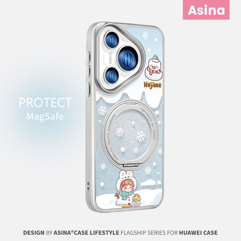 可爱雪人适用华为pura80pro手机壳卡通全包p70闪粉隐形支架保护套pura70pro+个性潮牌原创pura70好看2026新款