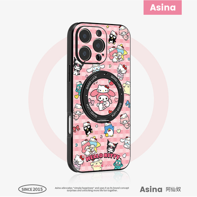 三丽鸥派对适用于苹果16手机壳磁吸全包15Promax防摔仿皮13带旋转支点支架14Pro潮牌16Promax高级原创联名Ho3