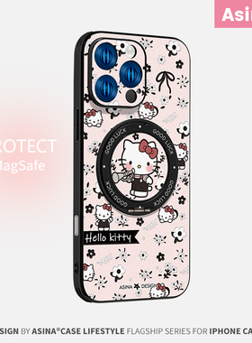 花丛凯蒂猫适用iphone17手机壳卡通全包15Promax磁吸防摔ip13高级新款14Pro联名带旋转支架16Promax可爱外壳