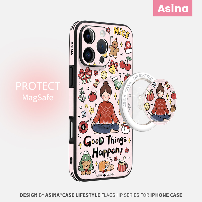 快乐冥想适用苹果16Promax手机壳新款14磁吸带支架iPhone15Pro全包ip16高级的好看可爱女13pm全包小米15新年