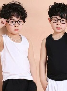 外贸吸汗透气中性黑色纯色背心男女童圆领薄款休闲上衣中大童夏装