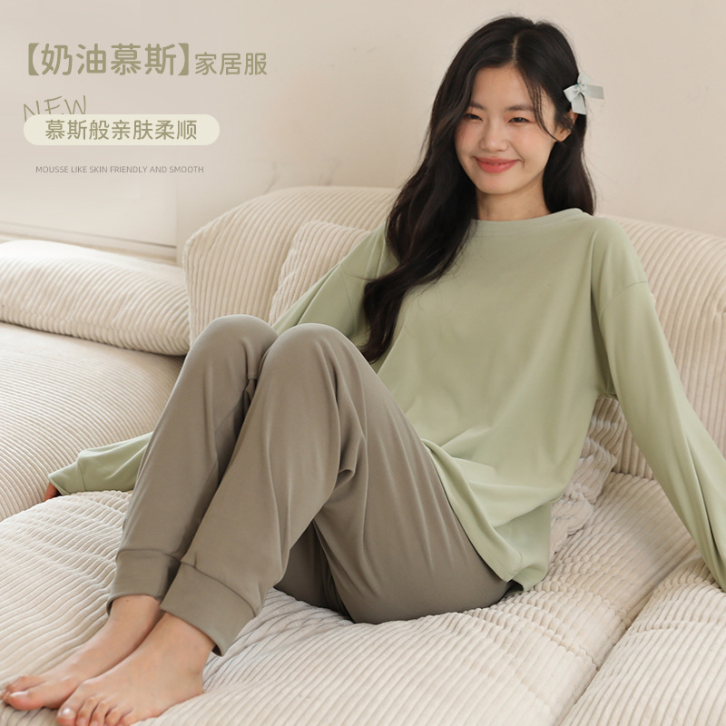 奶油慕斯睡衣女春秋冬季磨毛保暖长袖加厚居家服可外穿家居服套装