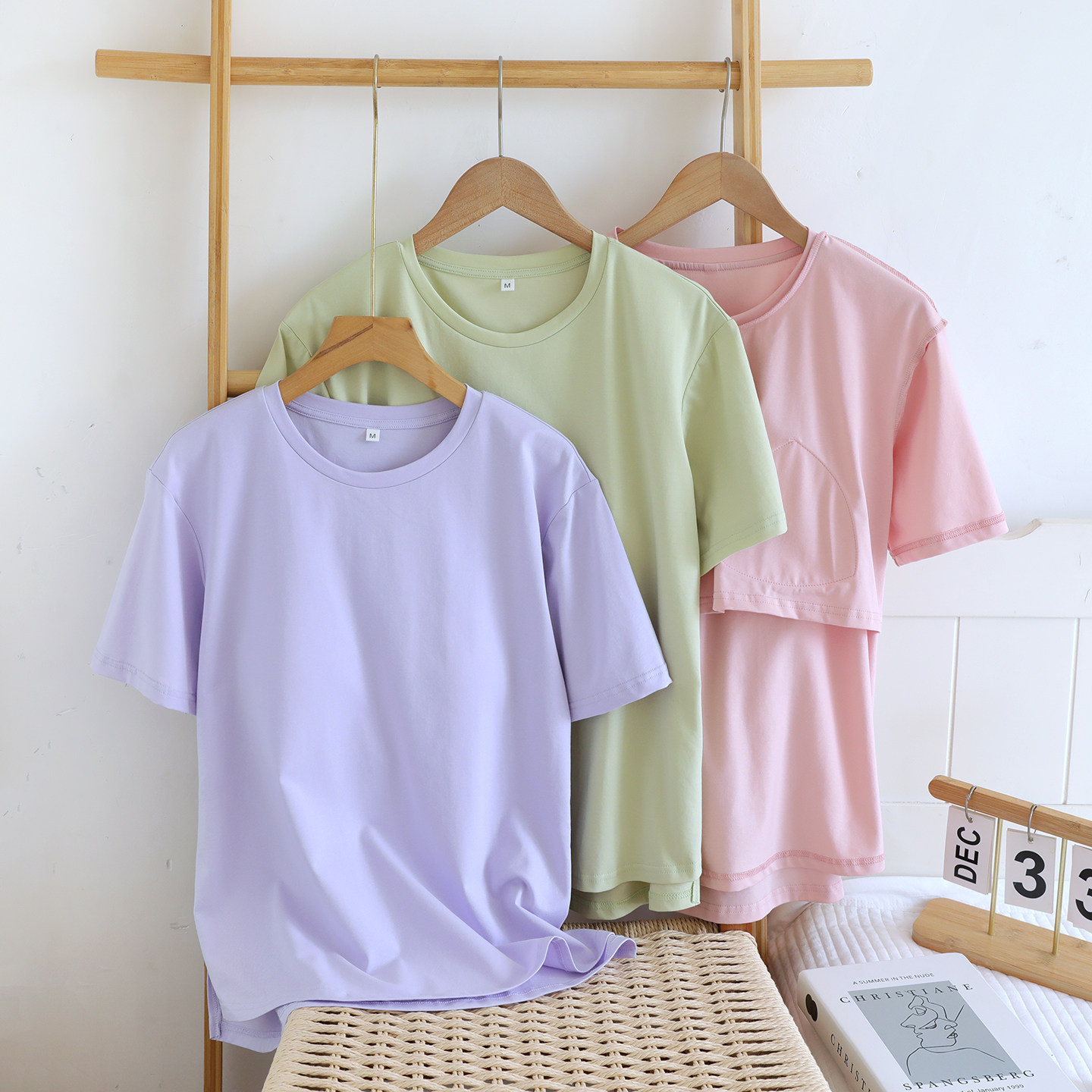 夏季带胸垫莱卡棉短袖T恤女图片