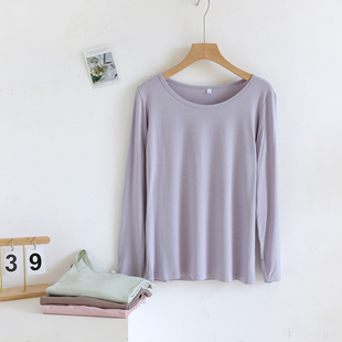圆领百搭春秋冬季 莫代尔秋衣长袖 女内搭纯色大码 打底衫 T恤薄款