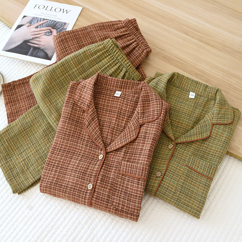 文艺复古女士纯棉纱布睡衣套装