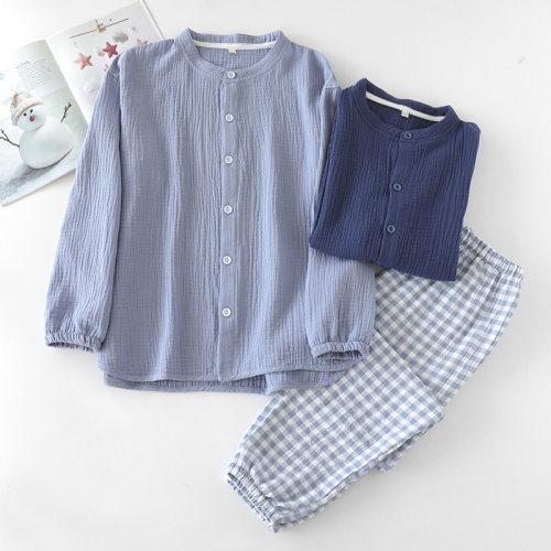 男士双层纯棉纱布家居服套装