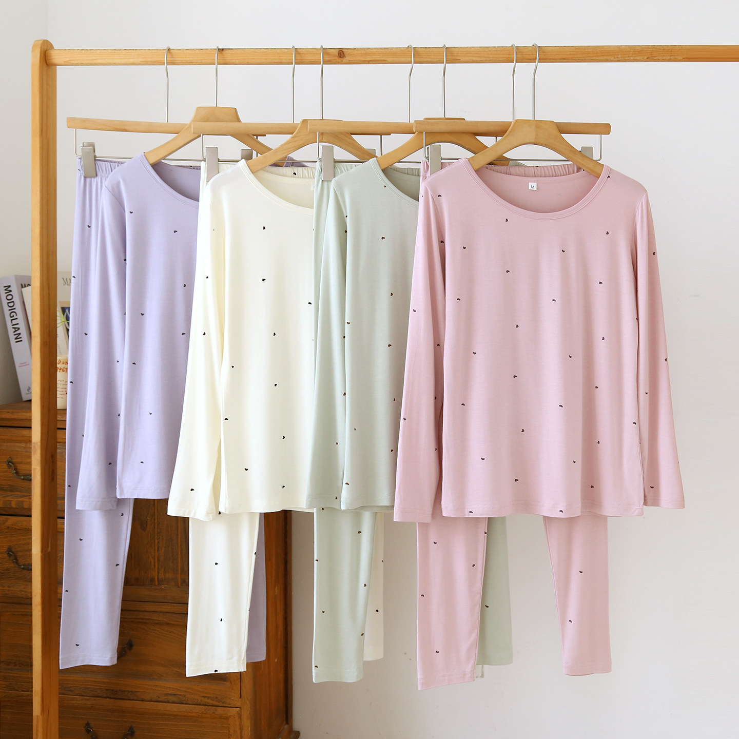 莫代尔秋冬薄款女士秋衣秋裤套装