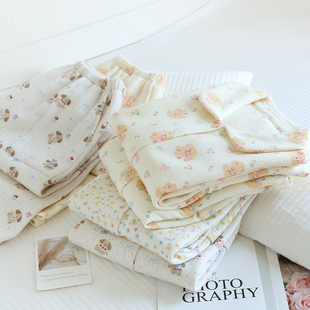 空气棉睡衣女秋冬季天保暖夹层夹棉上衣睡裤单件可爱卡通家居服