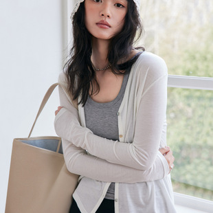 莱赛尔天丝醋酸开衫女2026春夏新款绵羊毛外套薄款纽扣长袖上衣