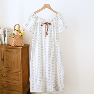 夏季清新波点睡裙女纯棉纱布薄款宽松短袖家居服睡衣可外穿裙子