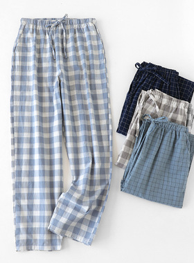 纯棉睡裤男长裤夏天宽松薄款大码春秋居家男士休闲格子全棉居家裤