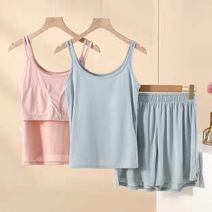 家居服可外穿出门套装 莫代尔吊带背心短裤 夏季 带胸垫睡衣女夏款