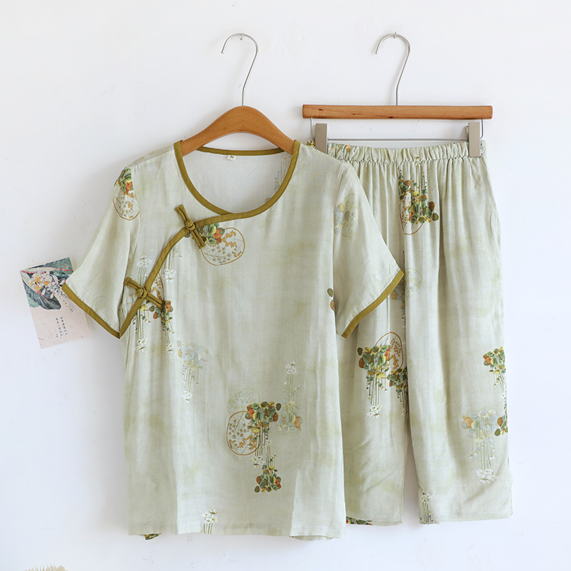 竹纤维国风短袖七分裤女士家居服