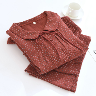 甜美红色碎花睡衣女纯棉纱布长袖 全棉春秋夏 本命年新年家居服套装