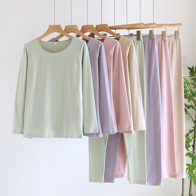 莱卡纯棉简约纯色女士睡衣套装