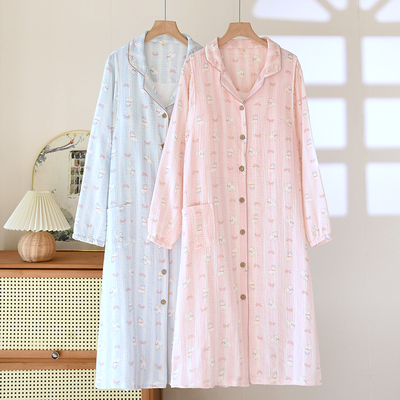 带胸垫纯棉纱布待产裙月子服