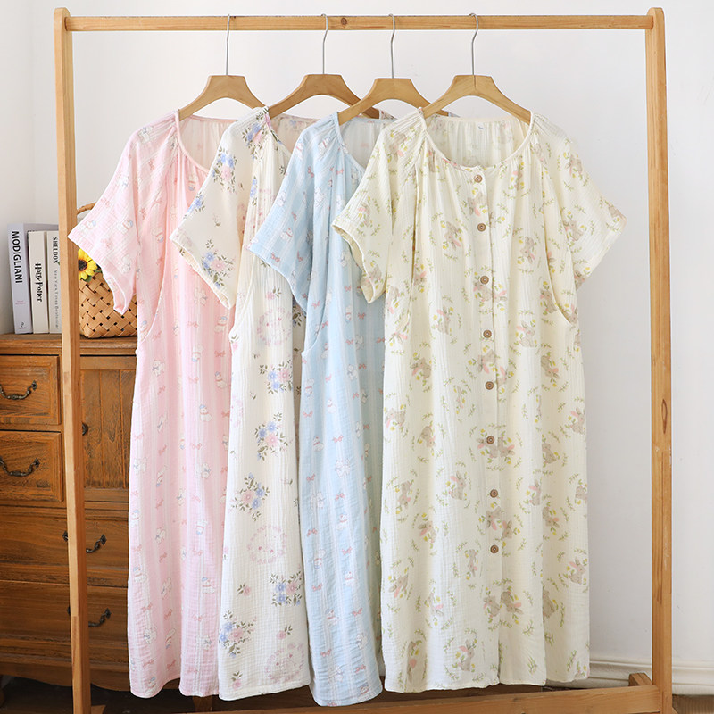 夏季纯棉纱布哺乳睡裙薄款婴儿纱短袖月子服睡衣孕期产后喂奶衣
