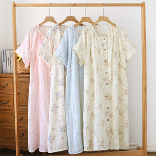 夏季纯棉纱布哺乳睡裙薄款婴儿纱短袖月子服睡衣孕期产后喂奶衣