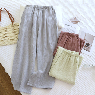 春夏薄款纯棉纱布女家居裤透气
