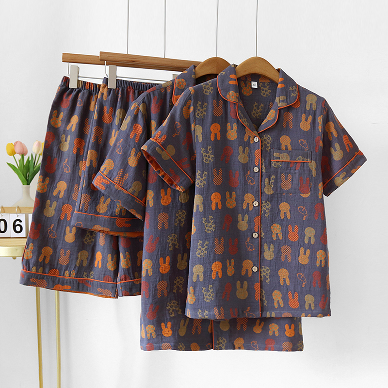 情侣复古纯棉提花睡衣套装