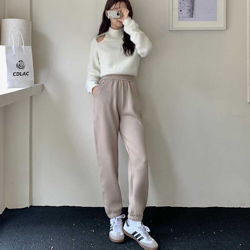 束脚裤女秋冬季休闲长裤高腰插口袋直筒裤日系显瘦垂感裤运动卫裤