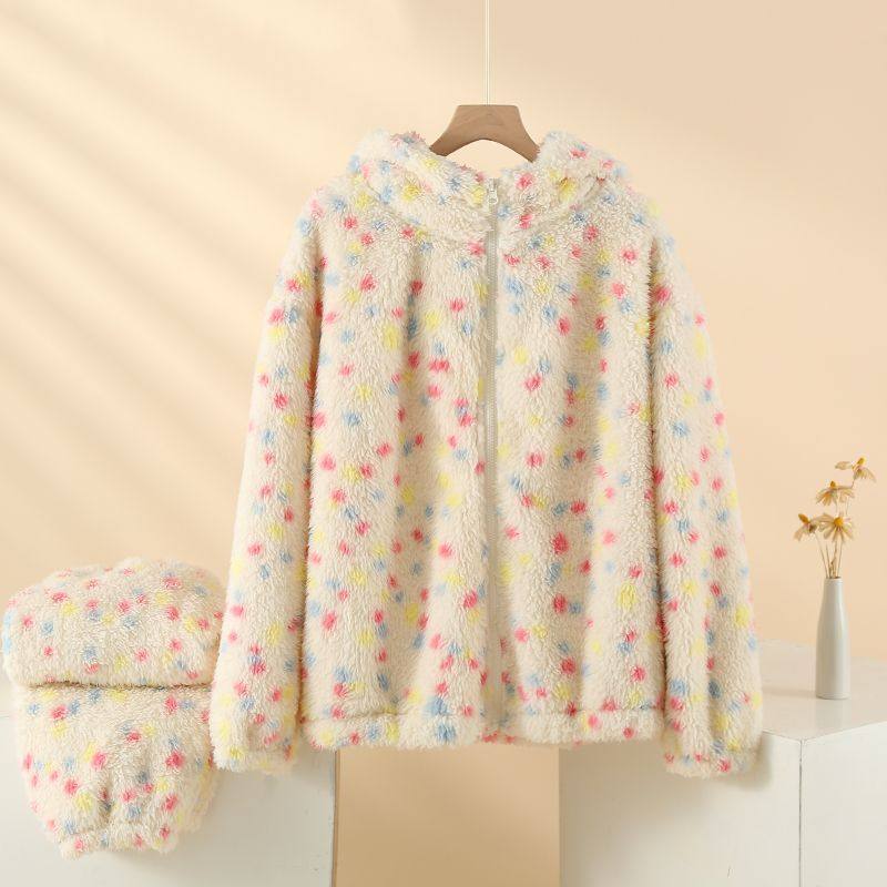 彩色点点珊瑚绒睡衣女秋冬季加厚套头连帽法兰绒保暖家居服套装,女士内衣/男士内衣/家居服,睡衣/家居服套装,淘宝优惠券,粉丝福利购,淘宝优惠卷