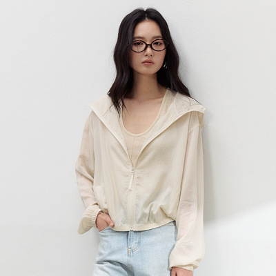 天丝亚麻连帽拉链女春夏外套