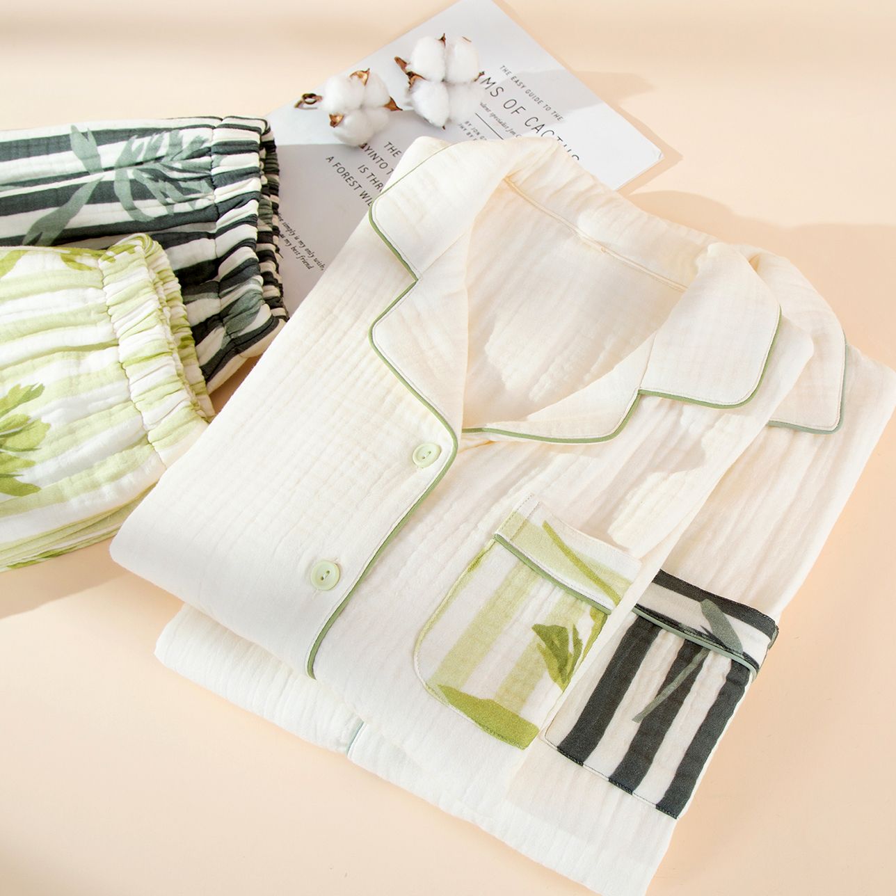 四层纯棉纱布情侣国风长袖睡衣