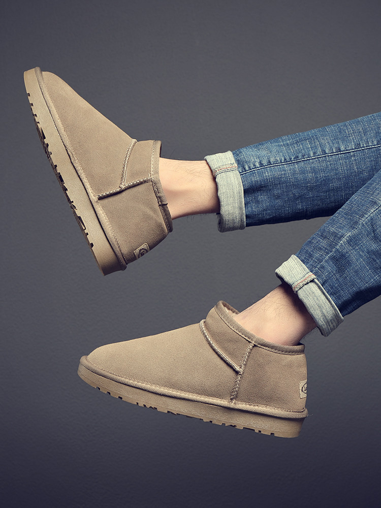 SNOW BOOTS MENS 2024 WINTER BOOTS MENS SNOW COTTON CROPPED NON-SLIP LEATHER EXTRA THICK FLEECE WARM BREAD SHOES
